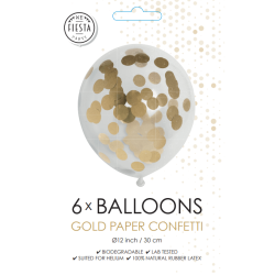 Latex Balloner Klar Med Guld Papir Confetti - 6 Stk. - ca. 30 cm