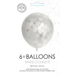 Latex Balloner Klar Med Hvid Confetti - 6 Stk. - 30 cm