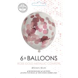 Latex Balloner Klar Med Metallic Rose Guld/ Rose Gold Confetti - 6 Stk. - 30 cm