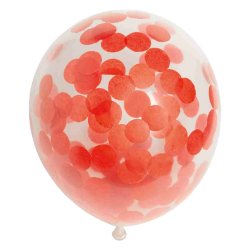  Latex Balloner Klar Med R�d Confetti - 6 Stk. - 30 cm
