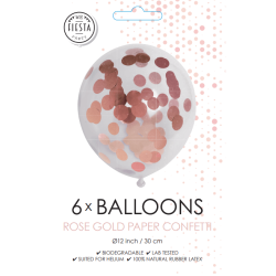 Latex Balloner Klar Med Rose Guld/ Rosegold Papir Confetti - 6 Stk. - 30 cm