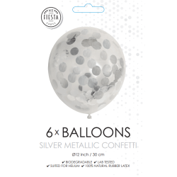 Latex Balloner Klar Med S�lv Metallic Confetti - 6 Stk. - 30 cm