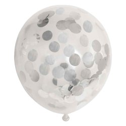 Latex Balloner Klar Med S�lv Metallic Confetti - 6 Stk. - 30 cm