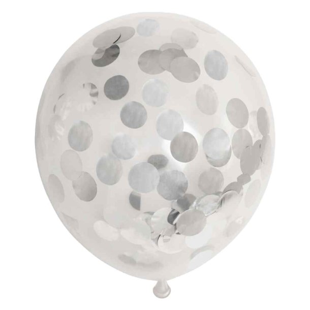 Latex Balloner Klar Med S�lv Metallic Confetti - 6 Stk. - 30 cm