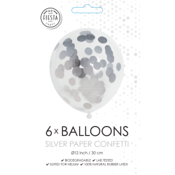 Latex Balloner Klar Med S�lv Papir Confetti - 6 Stk. - ca. 30 cm