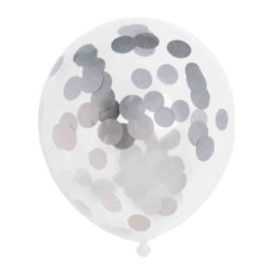 Latex Balloner Klar Med S�lv Papir Confetti - 6 Stk. - ca. 30 cm
