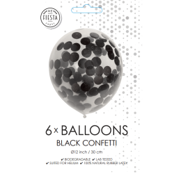 Latex Balloner Klar Med Sort Confetti - 6 Stk. - 30 cm
