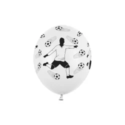 Latexballoner fodbold � pastel hvid med sort print, 30 cm (6 stk.)