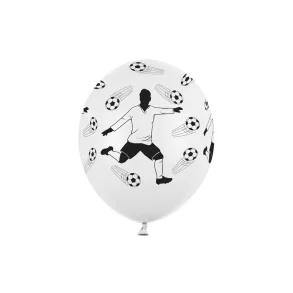 Latexballoner fodbold � pastel hvid med sort print, 30 cm (6 stk.)