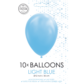 Lysebl� Balloner 30 cm � Premium Latex til Helium & Luft (10 stk)