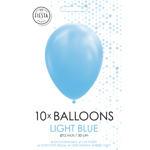 Lysebl� Balloner 30 cm � Premium Latex til Helium &amp; Luft (10 stk)