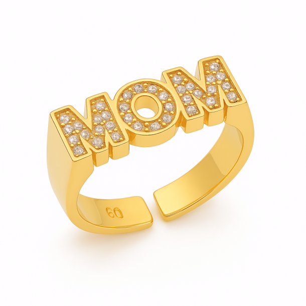 MOM Ring – 18K Guldbelagt & Justerbar m. Klare Similistene
