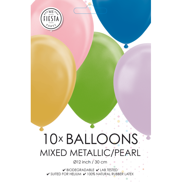 Metallic &amp; Pearl Balloner Mix 30 cm � Premium Latex til Helium &amp; Luft (10 stk)