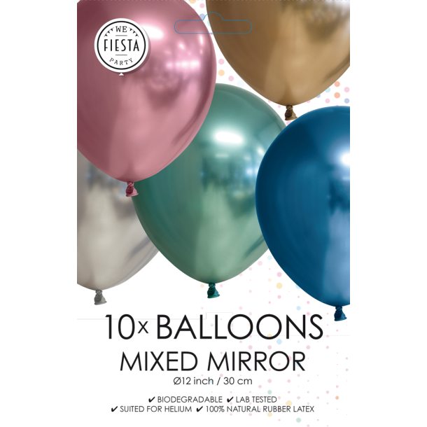 Mirror Balloner 30 cm � Mixed � Premium Latex til Helium &amp; Luft (10 stk)