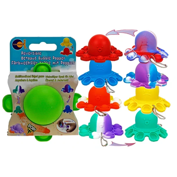 Octopus Pop Fidget 2-i-1 � Farveskiftende Bubble Pop N�glering