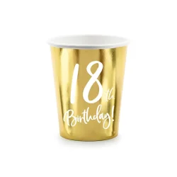 Papir Kopper 18 �rs f�dselsdag � guld metallic, 220 ml (6 stk.)