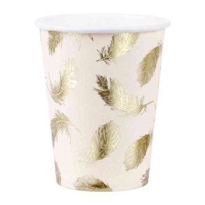 Papir Kopper Lyser�d Med Guld Fjer 220 Ml.- 6 Stk