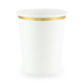 Papir Kopper I Hvid Med Guldkant 260 Ml.- 6 Stk