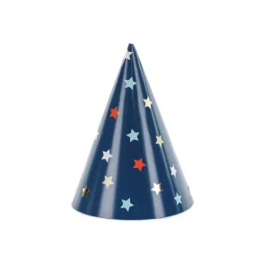 Partyhatte � Stjerner (Navy Blue, 16 cm, 6 stk.)