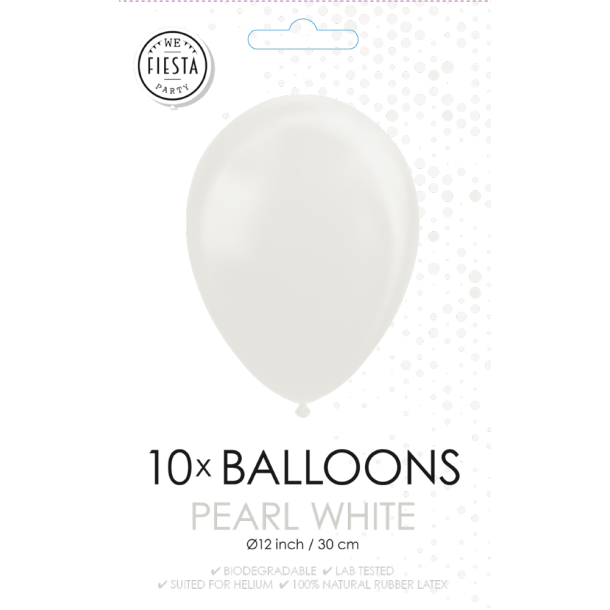 Pearl Hvide Balloner 30 cm � Premium Latex til Helium &amp; Luft (10 stk)