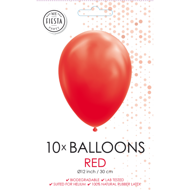 R�de Balloner 30 cm � Premium Latex til Helium &amp; Luft (10 stk)