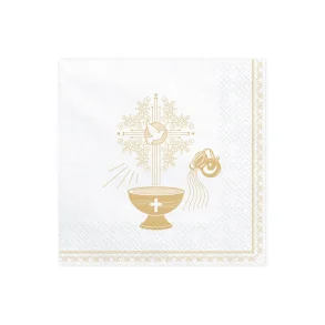 Servietter Hvide, Hellig Db Med Guld Og Lyserdt Tryk - 20 Stk.  33x33 cm