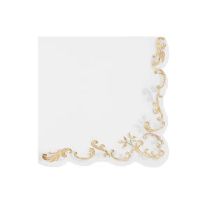 Servietter med Guldornament � Hvid � 33 x 33 cm (12 stk)