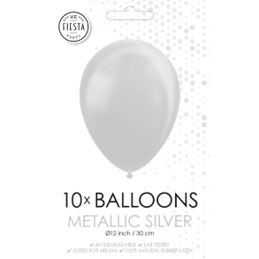 S�lv Metallic Balloner 30 cm � Premium Latex til Helium & Luft (10 stk)