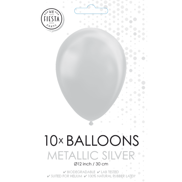 S�lv Metallic Balloner 30 cm � Premium Latex til Helium &amp; Luft (10 stk)
