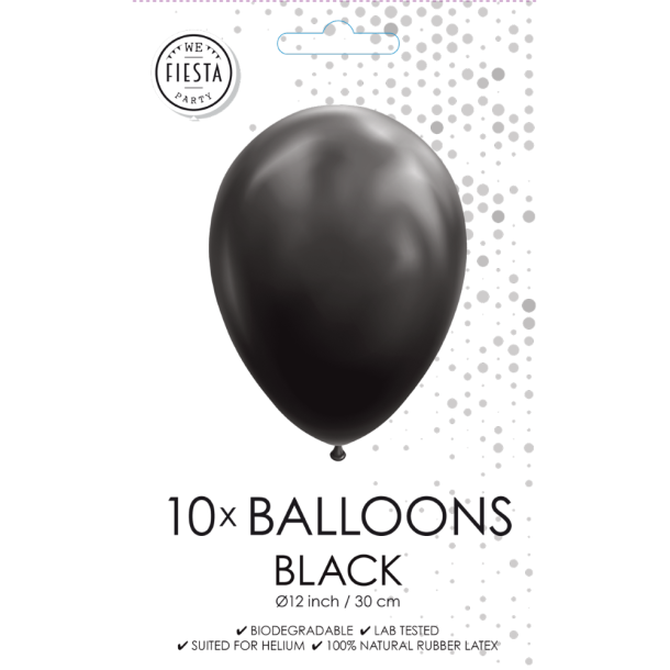 Sorte Balloner 30 cm � Premium Latex til Helium &amp; Luft (10 stk)