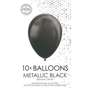 Sort Metallic Balloner 30 cm � Premium Latex til Helium & Luft (10 stk)