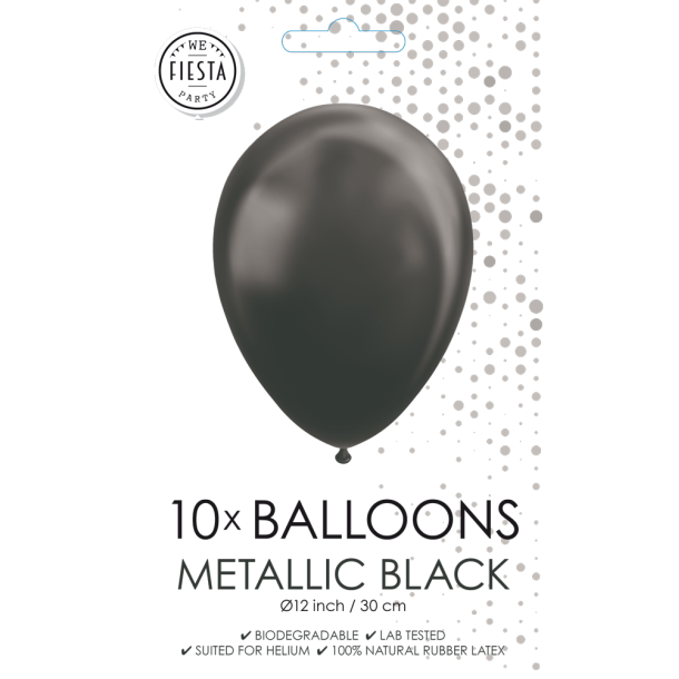 Sort Metallic Balloner 30 cm � Premium Latex til Helium &amp; Luft (10 stk)
