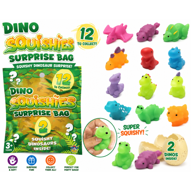 Squishy Dinosaur Surprise Bag � 2 stk. Dinosaur Squishies