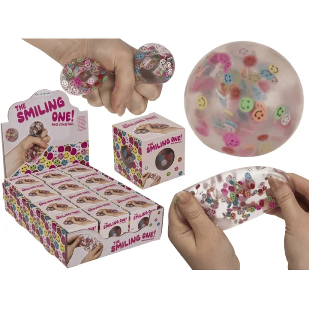 Squishy Emoji Ball 6 cm � Transparent Stressbold med Emoji Fyld