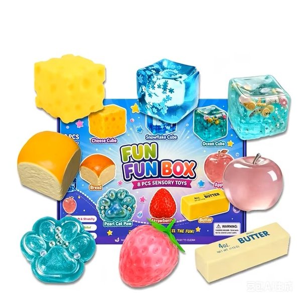 Squishy Fun Box � 8 stk. Sensoriske Squishies &amp; Stress Toys