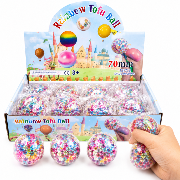 Squishy Stressbold med Farverige Plastikperler 7 cm � 1 stk.