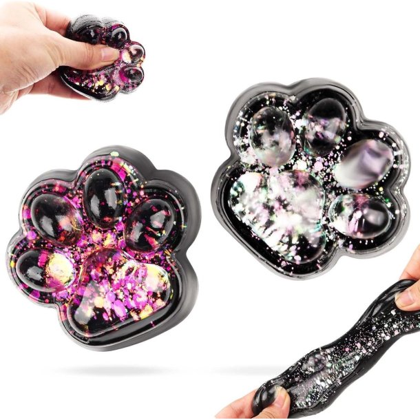 Sort Paw Squishy med Glimmer – Kæmpe Antistress Dyrepote med Effektfuld Glitter