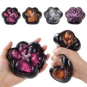 Stor Sort Paw Squishy med Glimmer – Kmpe Antistress Dyrepote med Effektfuld Glitter