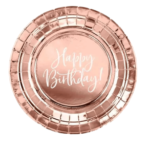 Tallerkener Roseguld Happy Birthday - 6 Stk. 18 cm
