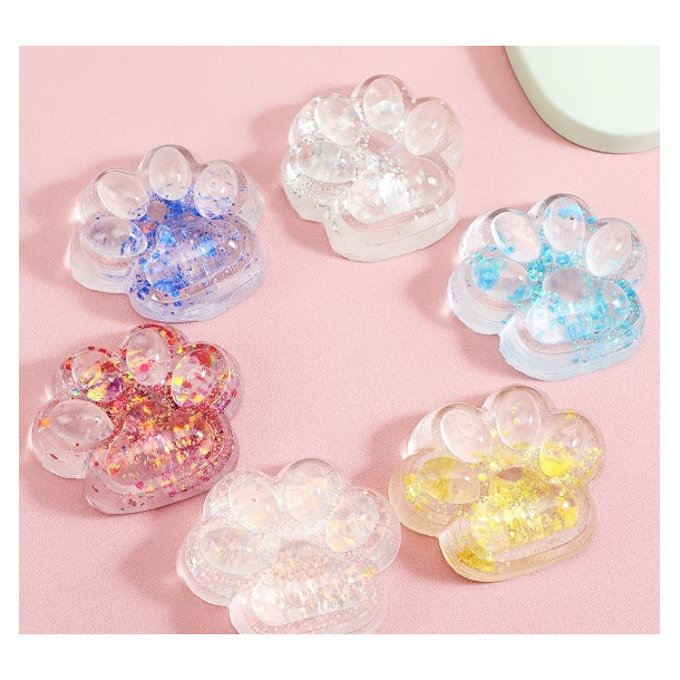 Paw Squishies – Clear Dyrepote Squishies med Glimmer og Konfetti