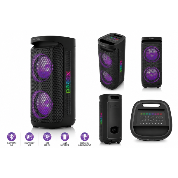 Xceed Sound 10" Bluetooth H�jtaler m. Tr�dl�s Mikrofon &amp; Lysshow - Sort