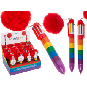 Kuglepen med 6 Farvede Patroner - Pride Pom Pom