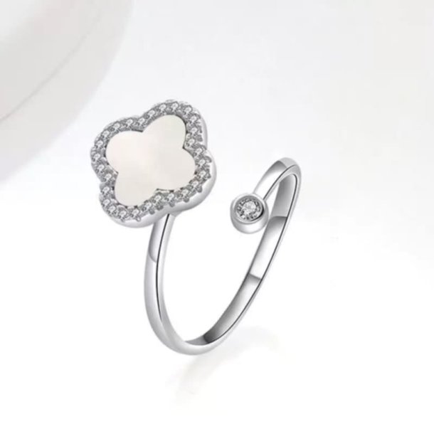Elegant Slv Klver Spinner Ring  Justerbar Hvid Anti-Stress Ring