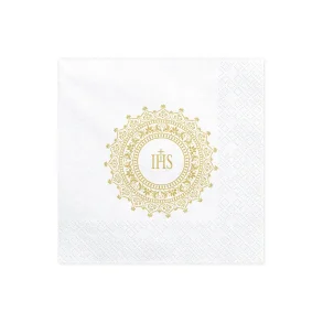 Servietter Hvide, Guldmnster Med Ihs Monogram - 20 Stk.  33x33 cm