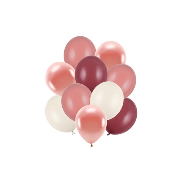 Latex Ballonsæt, Mix af Røde Farver 30 cm. 10 stk