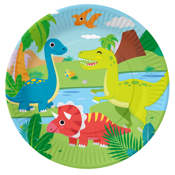 8 papirtallerkener 23 cm FSC � dinosaur