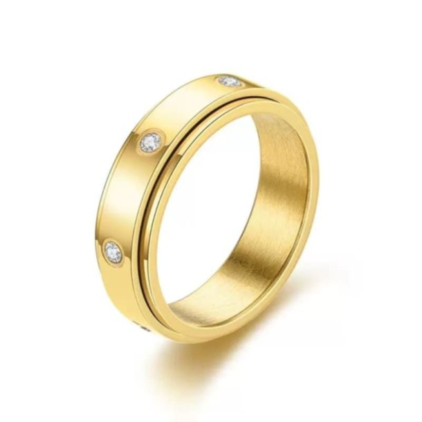 Elegant Roterende Anti-Stress Ring – Guld & Simili Ringstørrelse 8