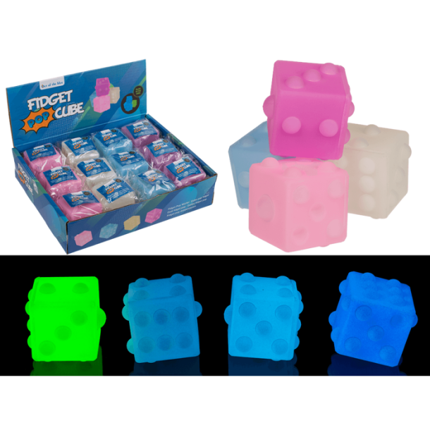 Fidget Pop Legetųj - Terning - Glow in the Dark - ca. 5 cm - 4 Assorterede Farver