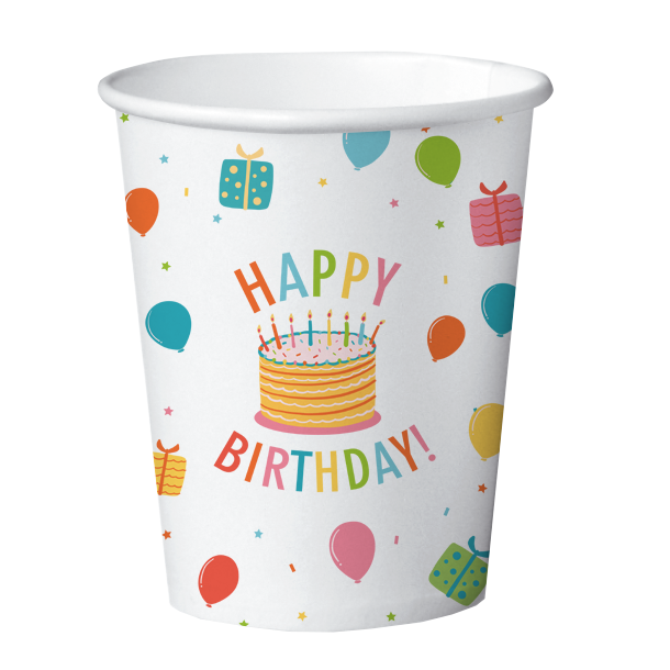 8 Papir Kopper 210ml FSC  Happy Birthday Kids