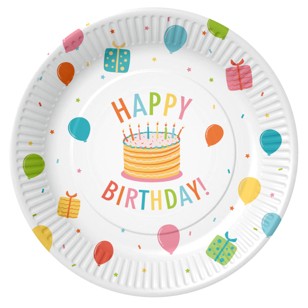 8 Papir Tallerkener Stor 23cm FSC � Happy Birthday Kids